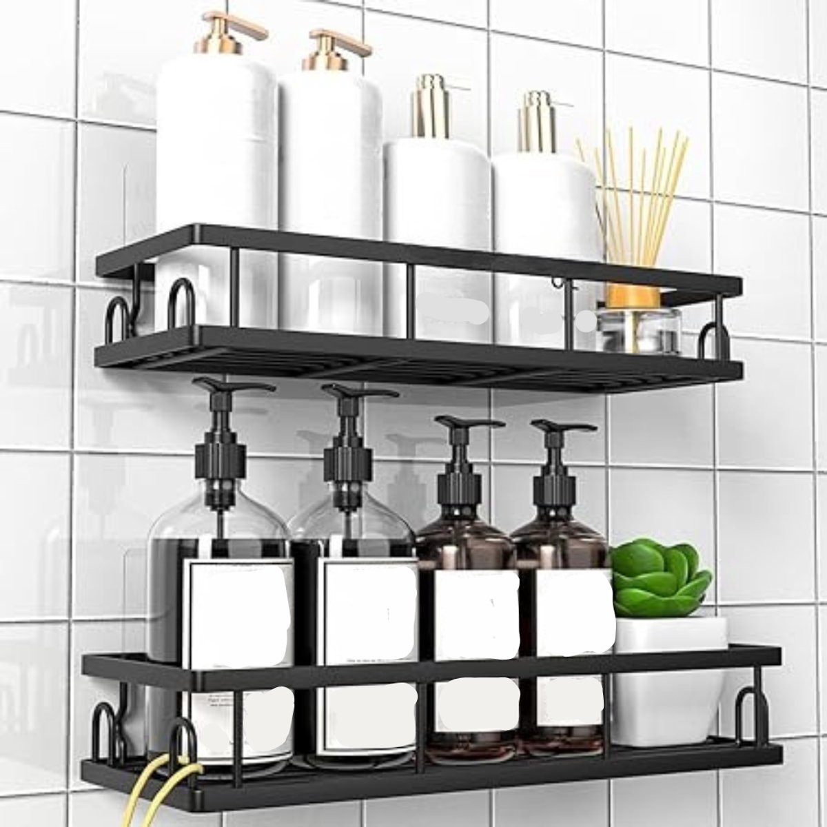 QIN® Doucherek aan Douchewand - Doucherek Zonder Boren - Doucherek Hoek - Zwart - 12cm x 31cm x 6cm