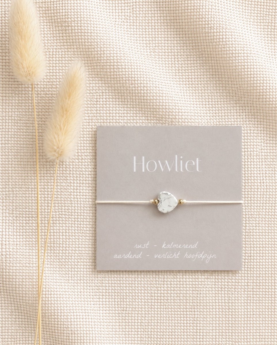 Howliet edelsteenarmbandje hartje met kaartje | rust, kalmerend, aardend, verlicht hoofdpijn | Liefdevol cadeau | Cadeautip