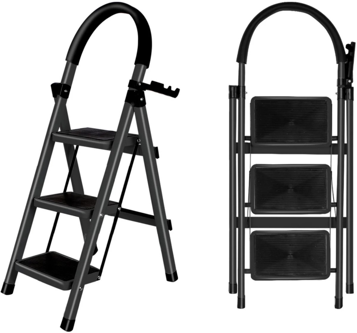 HomeGoodies - Huishoudtrap - Keukentrap - Opstapje - Vouwtrap - 3 treden - Met Handgrepen - Lichtgewicht - 150kg Draagvermogen