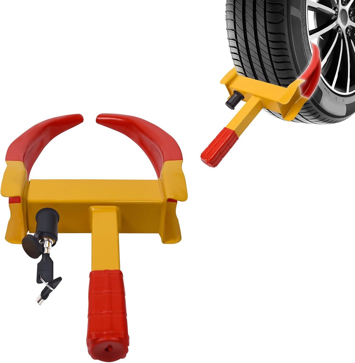 Wegrijblokkering Wielklem - Diefstalbeveiliging Aanhanger - Voertuig Beveiligen - Verstelbare Bandbreedte - 46 x 34.5 cm - Rood Geel