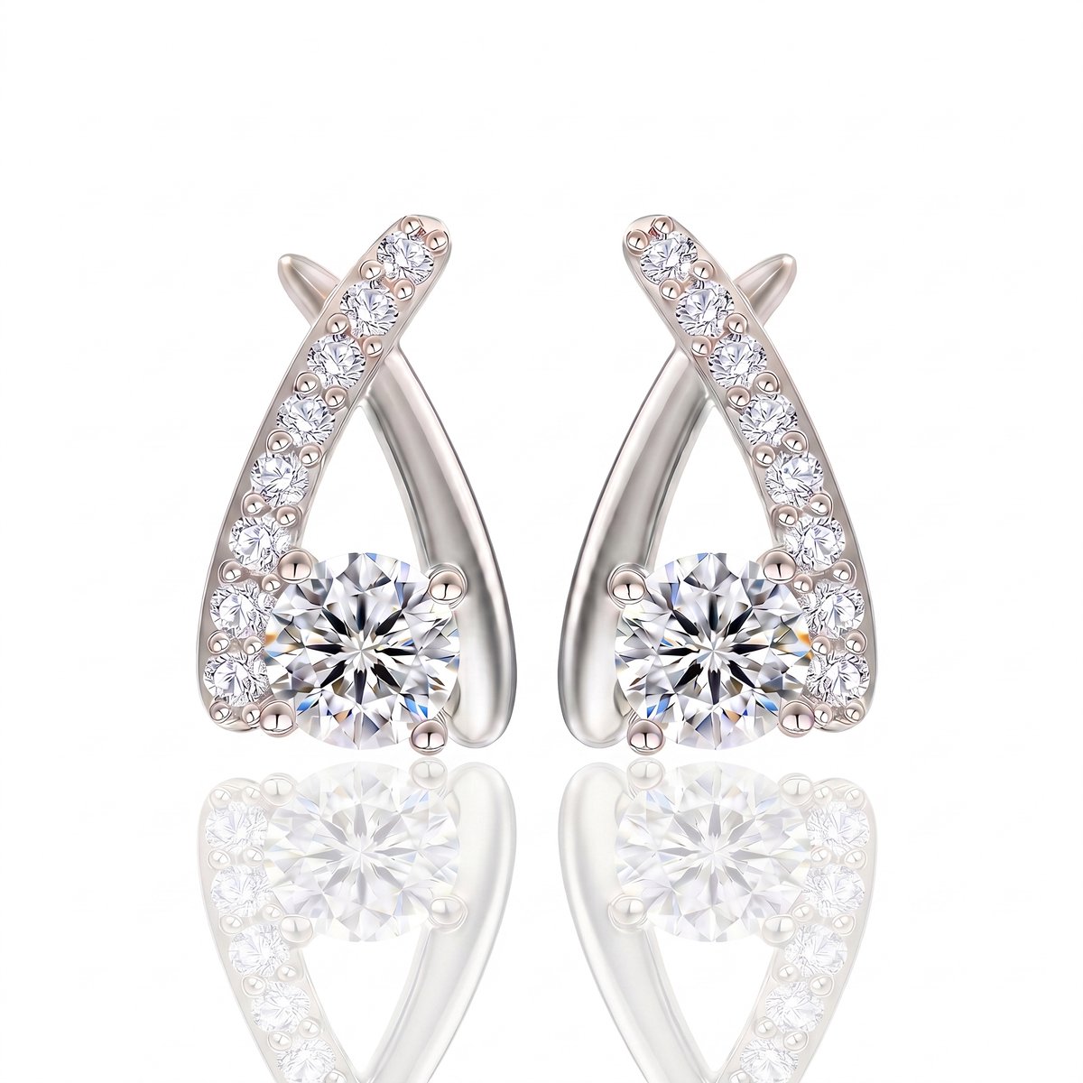 Titanix Oorbellen Dames - 1 karaat moissanite met GRA certificaat (Diamant Alternatief) - 925 sterling zilver, rhodiumverguld - gekruist design