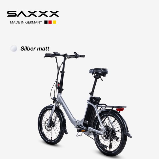 SAXXX Foldi 2.0 – 20 inch opvouwbare elektrische fiets – 36V 460Wh accu – 95% voorgemonteerd – ZOOM mechanische schijfremmen – achterwielmotor – Shimano 7 versnellingen – LCD-display – aluminium frame – kleur-LCD-display - mat zilvergrijs — afbeelding 2