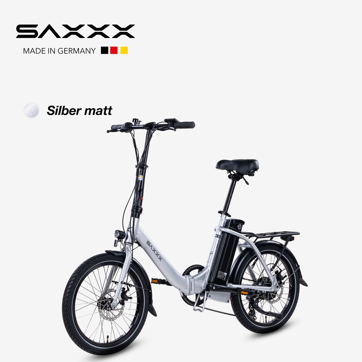 Saxxx Foldi 2.0 – 20 inch opvouwbare elektrische fiets – 36V 460Wh accu – 95% voorgemonteerd – ZOOM mechanische schijfrem – achterwielmotor – Shi o 7 versnellingen – LCD-display – aluminium frame – kleur-LCD-display mat zilvergrijs