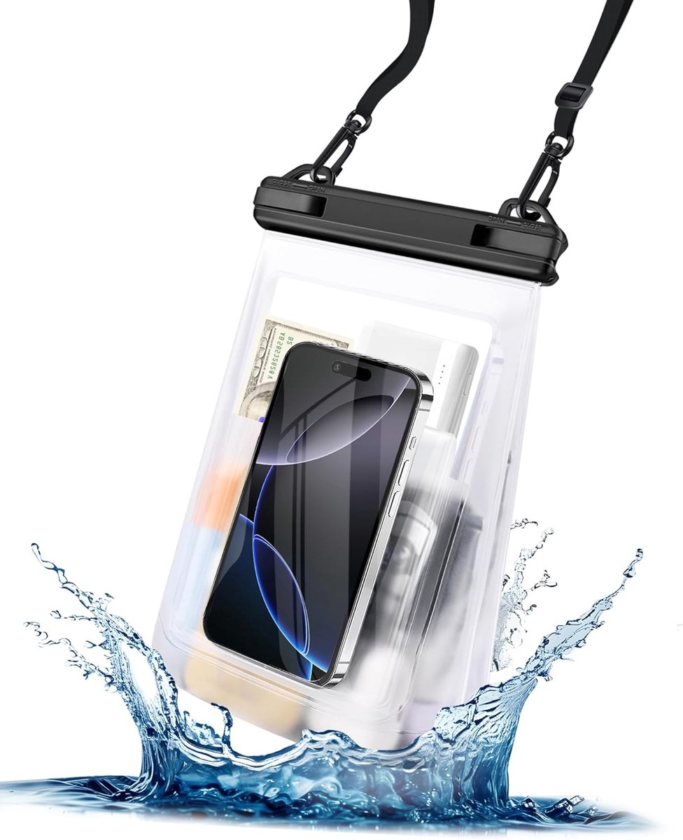 Grote Waterdicht Telefoonhoesje - Hoesje voor Smartphone - Onderwater Hoesje - Drybag - Grote capaciteit - Geschikt voor alle telefoons - Voor Vakantie, Zwemmen & Watersport - 22.8*8cm - Zwart