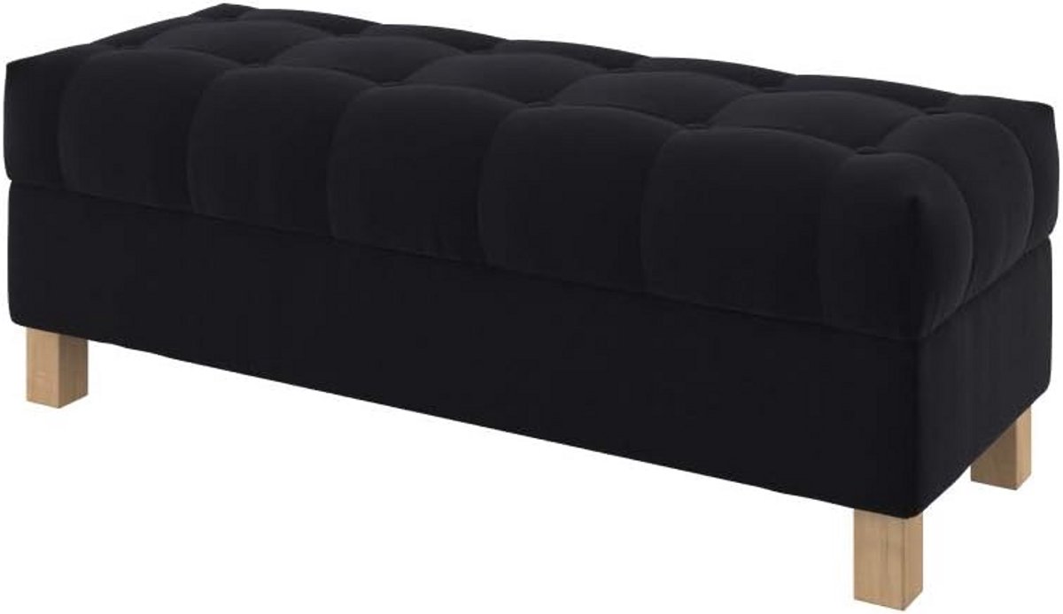 Opbergbank - Voetenbankje Poef - Extra Zitplaats - Knooptufting Design - 120 cm Breed - Zwart