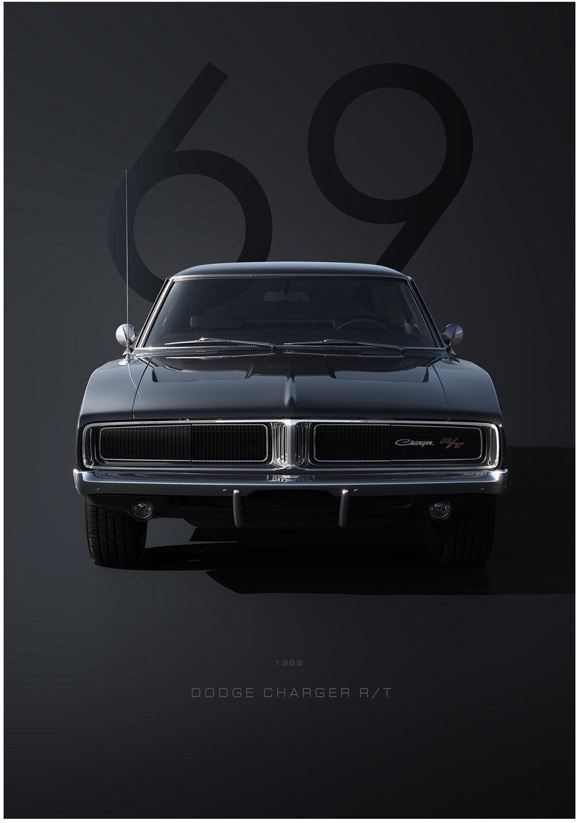 Dodge Charger R/T 1969 - Dibond Wandprint - 70x100 cm - Aluminium Wanddecoratie - Premium Muscle Car Kunstdruk - Galerij Kwaliteit - Dodge Charger