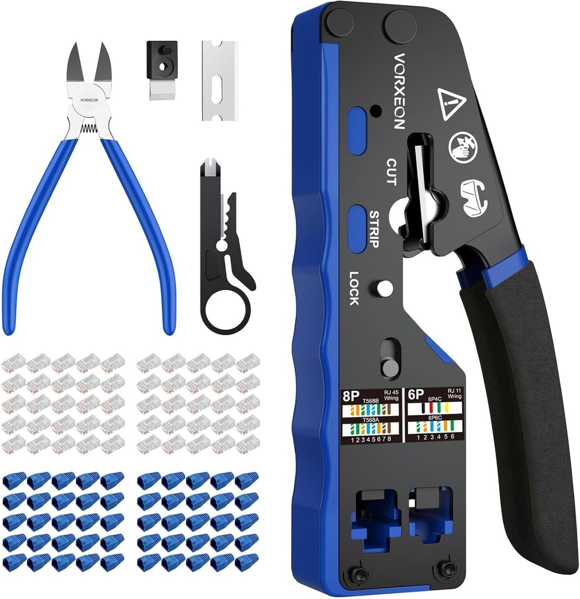 Netwerk Kabel Tang - Krimptang Gereedschap - Kabel Installatie - Metaal Handgreep - 8P6P - Blauw