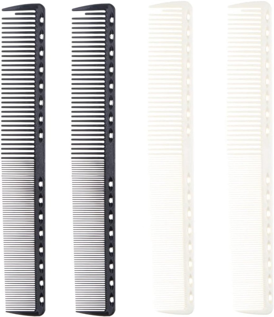 Kapperskammen set - Stylingkammen koolstofvezel - Haar stylen - Antistatisch ontwerp - 4 stuks - Zwart en wit