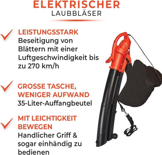 Elektrische bladblazer 2-in-1 met krachtige mulchfunctie - Bladzuiger en blaasfunctie in één - 35 liter opvangzak - 3200 W vermogen voor efficiënte bladverwijdering van Merkloos	 — afbeelding 5
