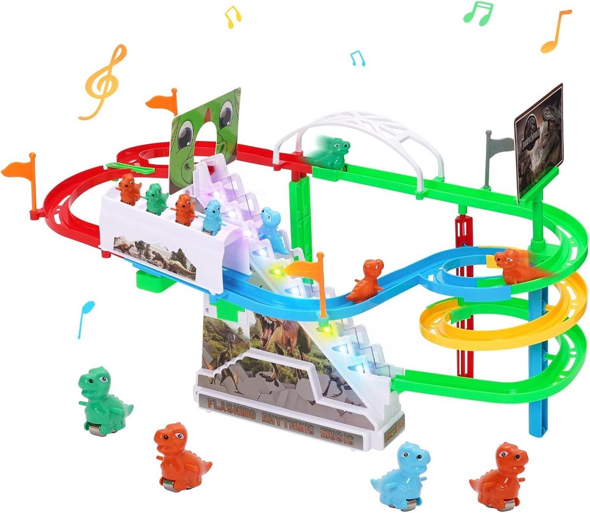 Dino Achtbaan - Speelgoedbaan - Kinderen Spelen - 2-in-1 Gameplay - 45 cm - Kleurrijk