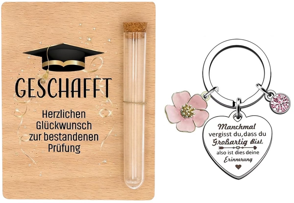 Dailygoods- Afstuderen Decoratie - Houten Ornamenten - Sleutelhanger Roestvrij Staal - Herdenkingscadeau - Duurzaam - Eenvoudig Ontwerp - Afstudeercadeau