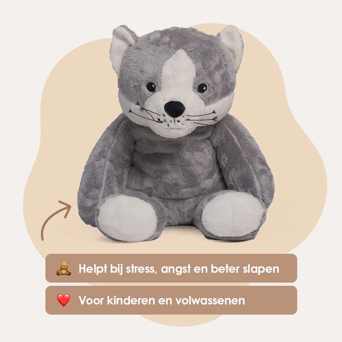 Lotgenootje Verzwaringsknuffel Kat - 45cm/2kg - Verzwaarde Knuffel - Weighted Stuffed Animal - Sensorisch Speelgoed - Zware Knuffel Anxiety - Plushie — afbeelding 10