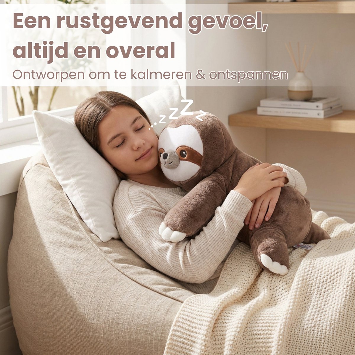 Fivora® Verzwaringsknuffel Luiaard - 2,2KG/50CM - Verzwaarde Knuffel voor Kinderen en Volwassenen - Rustgevende Zware Knuffel - Weighted stuffed animal - Verlichting van Stress en Angst - ADHD - Autisme — afbeelding 2