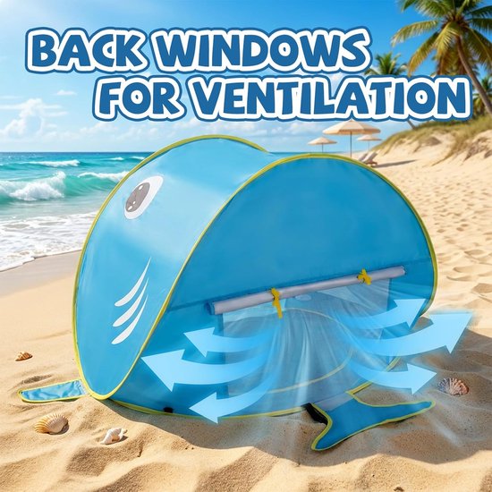 Baby Strandtent - Haai Pop-Up Tent - UV-Bescherming - Draagbaar - Geschikt voor Strand, Zwembad, Reizen en Kamperen — afbeelding 2