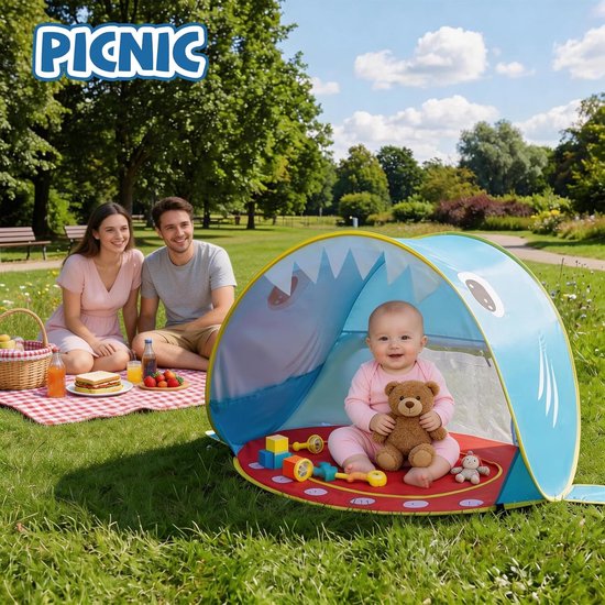 Baby Strandtent - Haai Pop-Up Tent - UV-Bescherming - Draagbaar - Geschikt voor Strand, Zwembad, Reizen en Kamperen — afbeelding 3