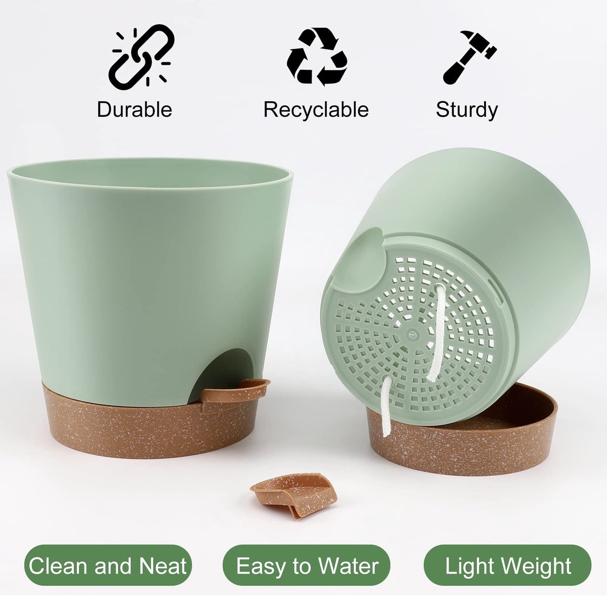 Zelfwaterende Plantenpot Set 6 Stuks - Bloempotten voor binnen -Plantenpot met Waterreservoir en Katoenen Lont - Kruidenpotten voor Binnen en Buiten - Bloempot Zelfbewaterend voor Keuken, Balkon en Tuin — cadeau in Wonen & Interieur - foto 2