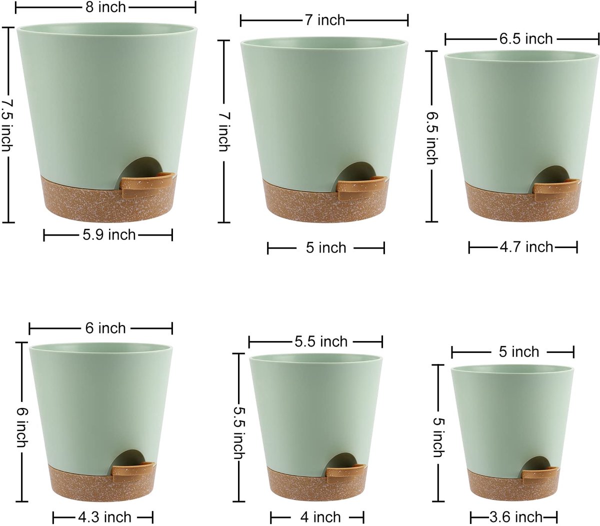 Zelfwaterende Plantenpot Set 6 Stuks - Bloempotten voor binnen -Plantenpot met Waterreservoir en Katoenen Lont - Kruidenpotten voor Binnen en Buiten - Bloempot Zelfbewaterend voor Keuken, Balkon en Tuin — cadeau in Wonen & Interieur - foto 5