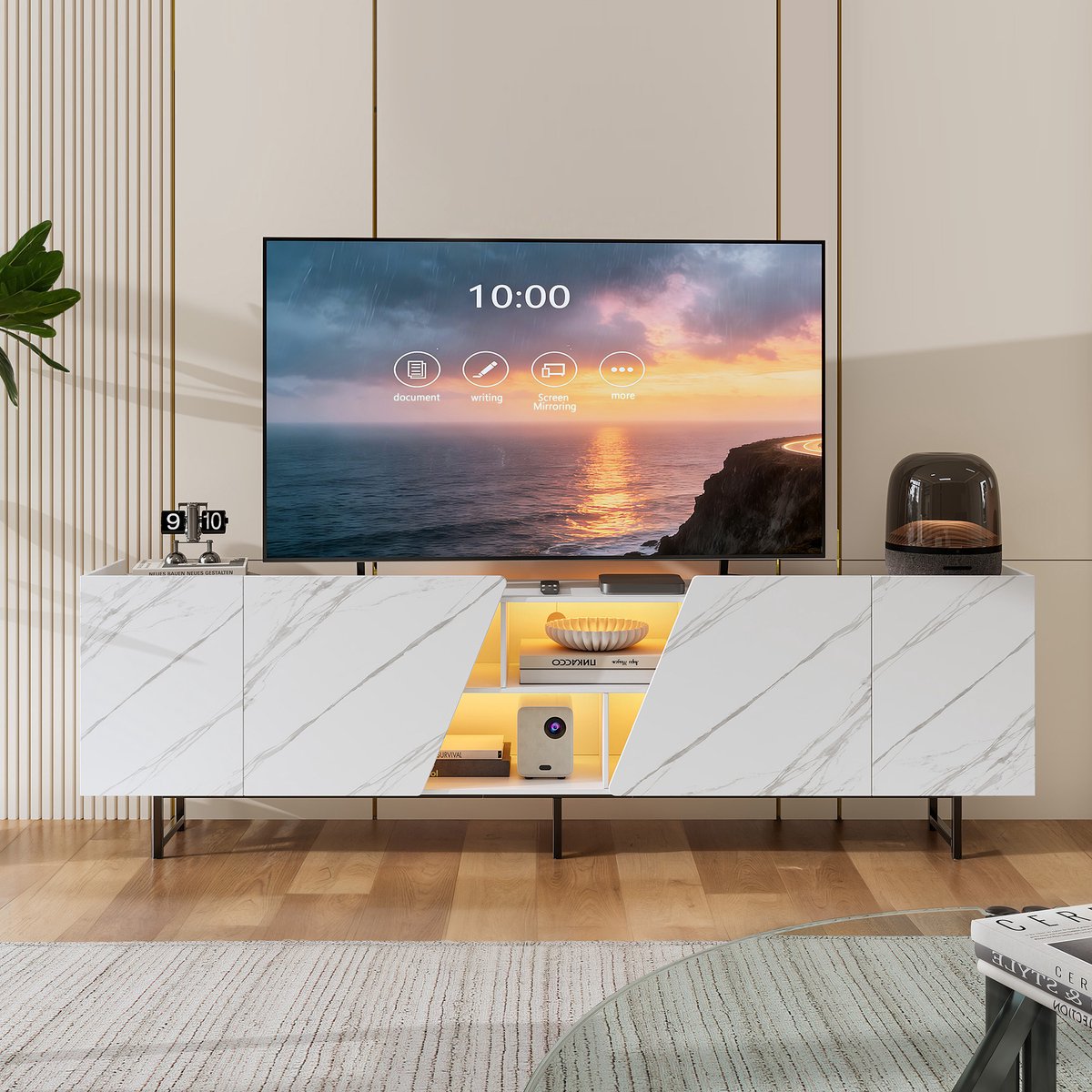 MEXUS Wit TV-meubel, Moderne TV-Standaard voor LED-TV, ideaal voor een Minimalistische Woonkamer of Slaapkamer