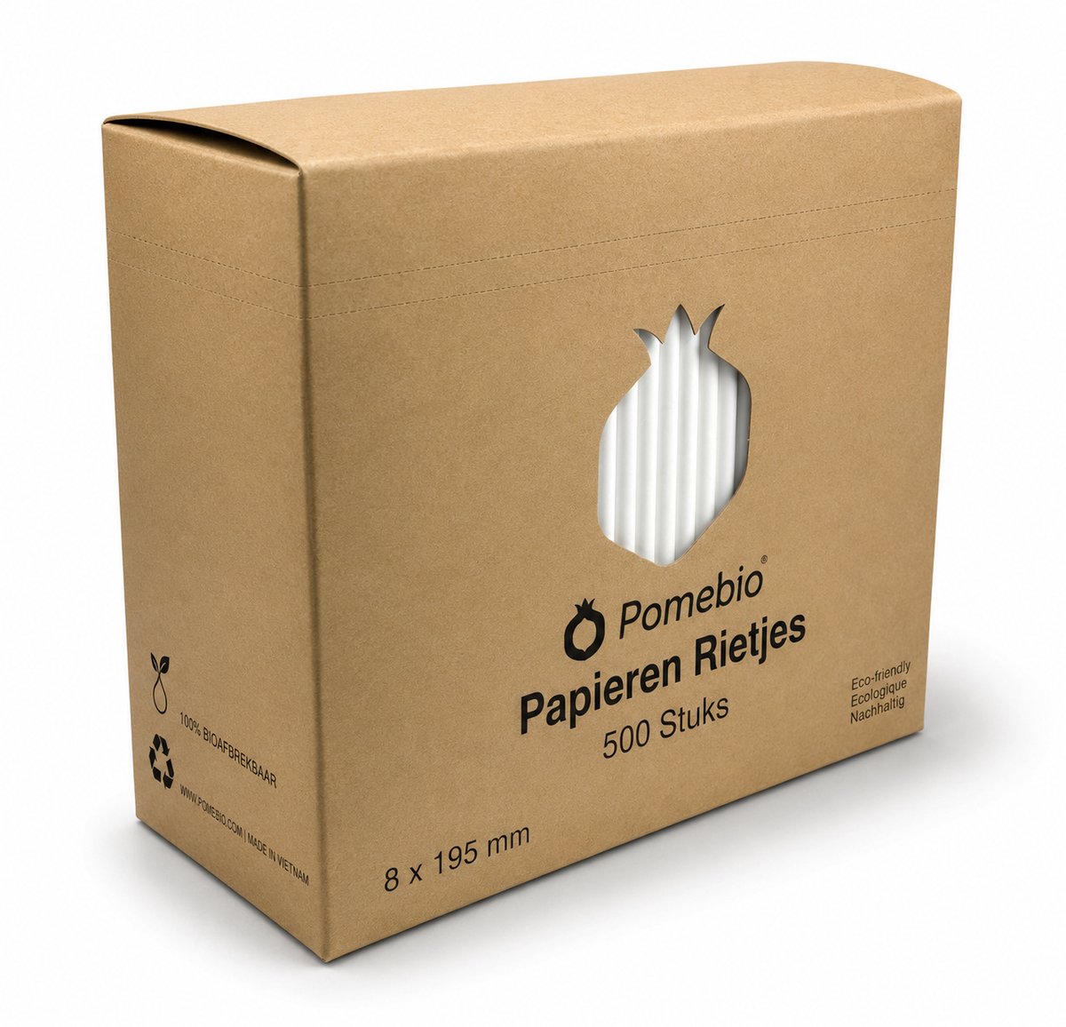 Pomebio papieren rietjes - wit - 8x195 mm - doos à 500 stuks