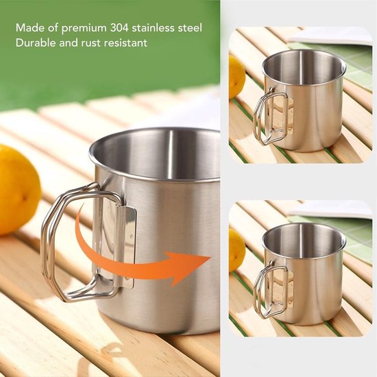 2 stuks beker - bergbeklimmersbeker - campingbeker - theebeker - koffiebeker - opvouwbaar - verwarmbaar - metalen waterbeker - buitenaccessoires - geschikt voor kamperen, bergbeklimmen, wandelen (zilver, 8,5*8 cm) — afbeelding 5
