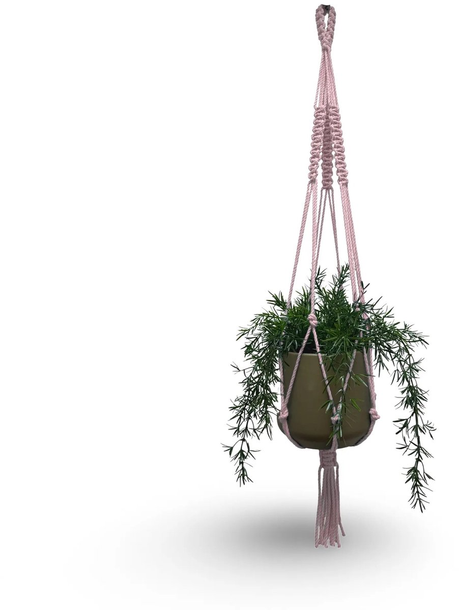 Plantenhanger 'Boho' - Kies kleur en lengte - Baby Roze - 100 cm lang - Katoenkoord - Geschikt voor Pot met Diameter t/m 25 cm - Handgemaakt in ons Macramé Atelier - Prijs per Stuk - Let op: Exclusief Pot - Inclusief Verzendkosten