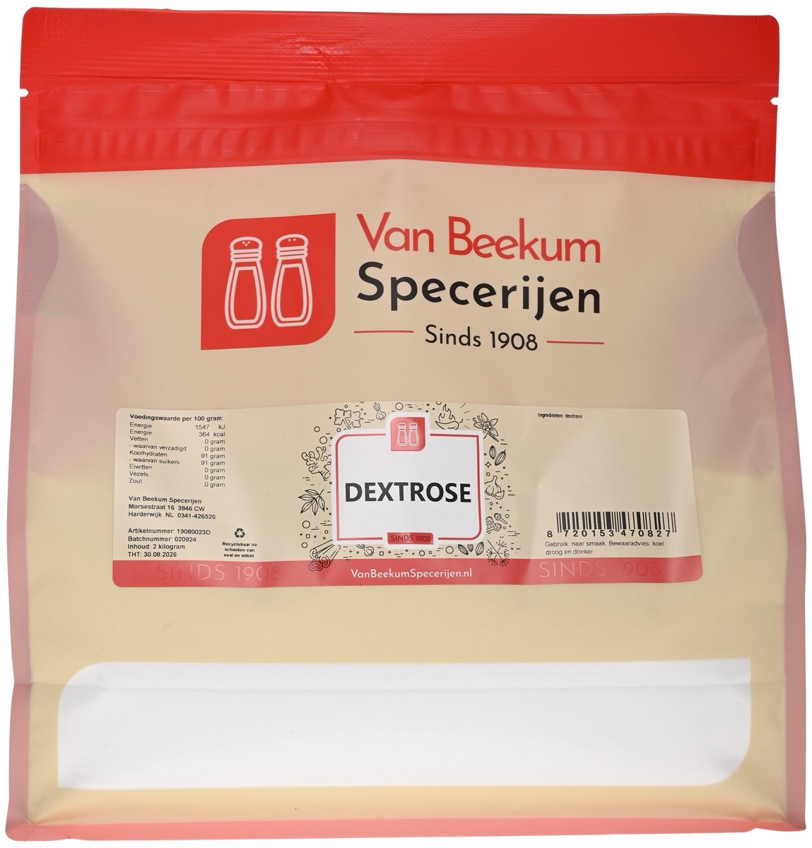 Van Beekum Specerijen - Dextrose - 2 KG (hersluitbare stazak)