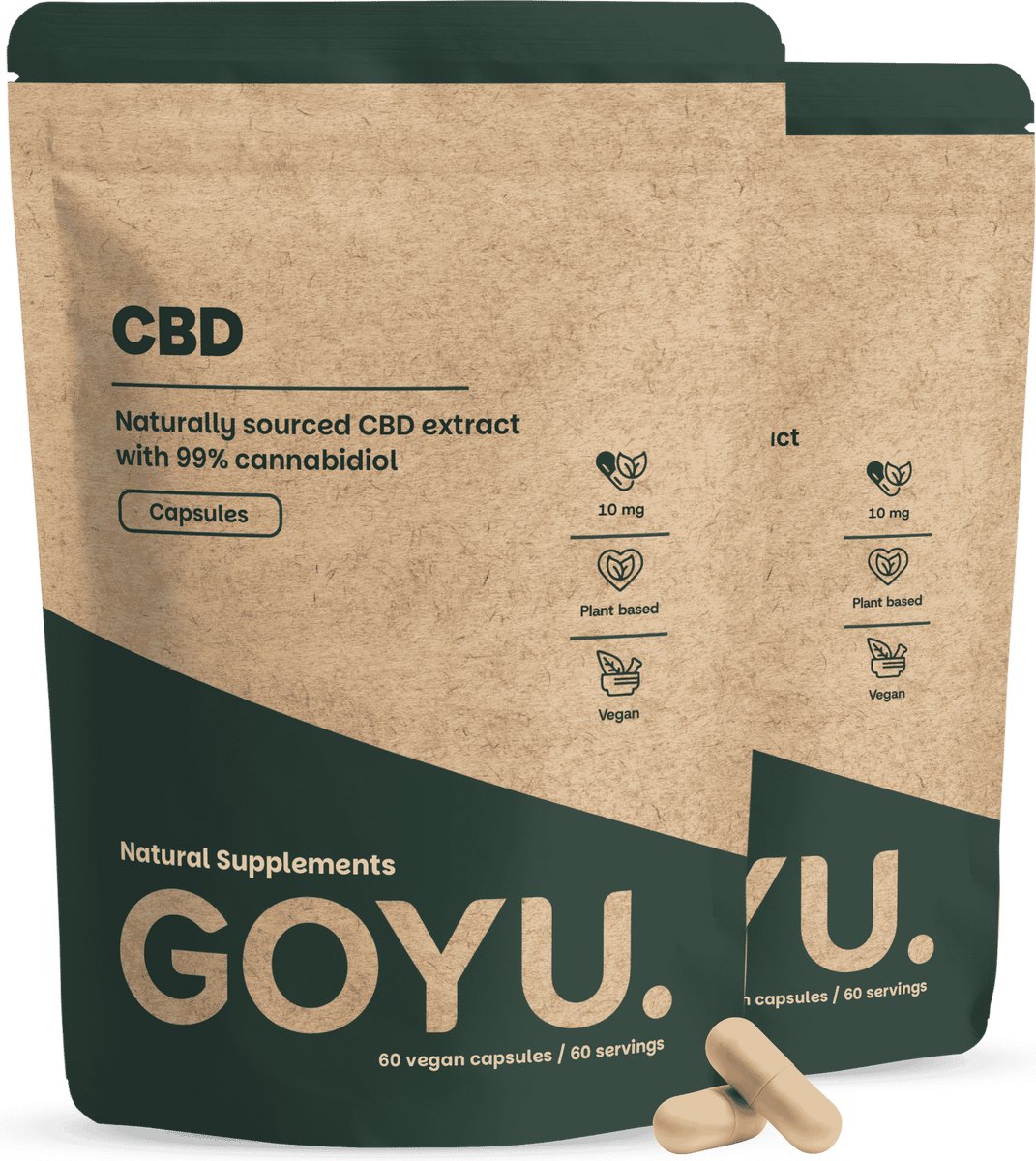 GOYU CBD Olie 10 MG Combideal 2x 60 Capsules - Vegan - Zonder toevoegingen - Lab getest - 60 dagen voorraad per zakje