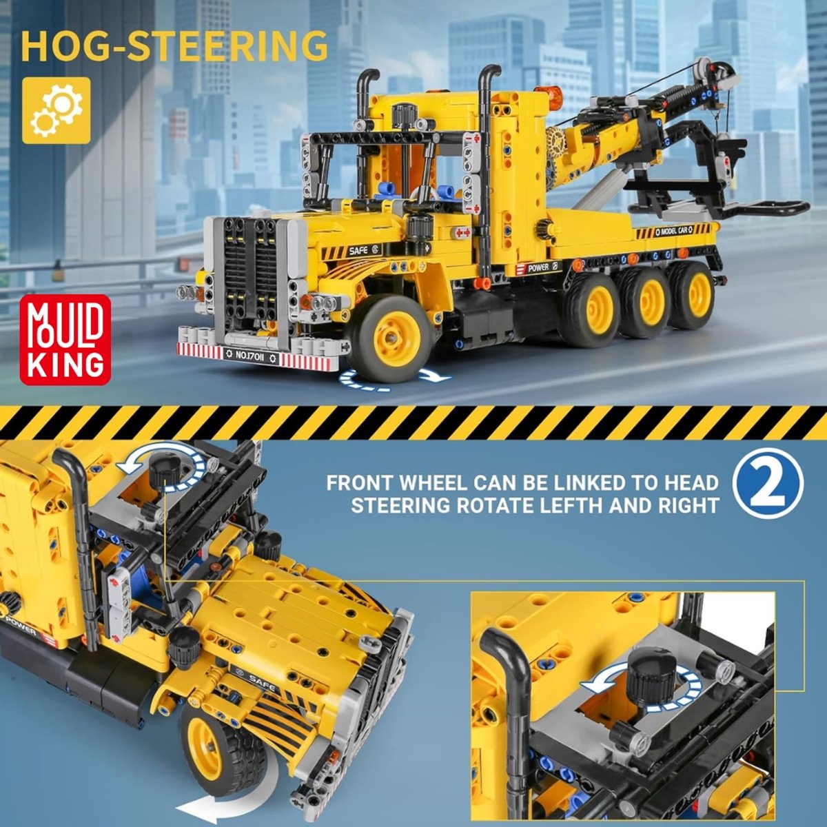 Mould king 17011 Technisch sleepwagen bouwset | Hijskraan auto modelbouw | Educatief constructie speelgoed bouwpakketten voor kinderen & volwassenen | Geschikt voor Lego technic | Bouwdoos met 1277 bouwstenen — afbeelding 3