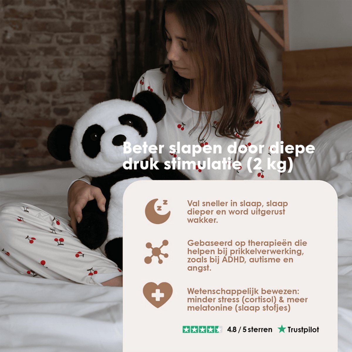 Lotgenootje Verzwaringsknuffel Panda - 45cm/2kg - Verzwaarde Knuffel - Weighted Stuffed Animal - Sensorisch Speelgoed - Zware Knuffel Anxiety - Plushie — afbeelding 2