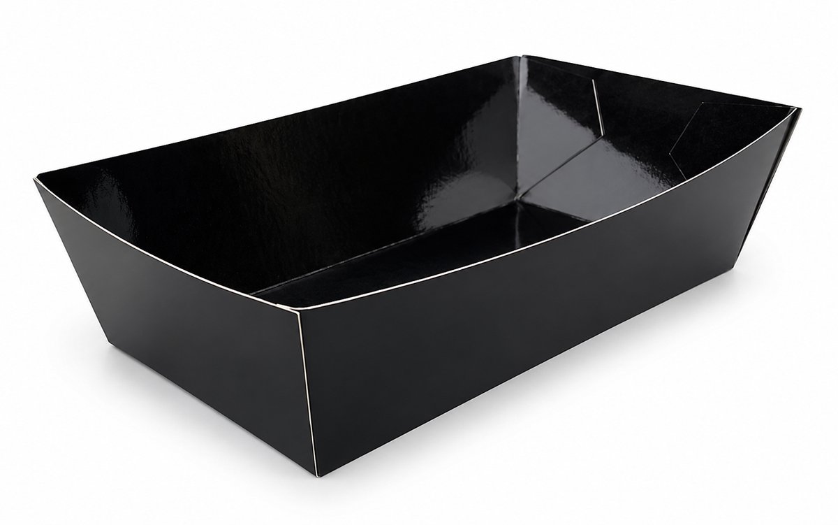 Pomebio zwart kartonnen snack / frietbakje - 165x85x48 mm - 90 stuks