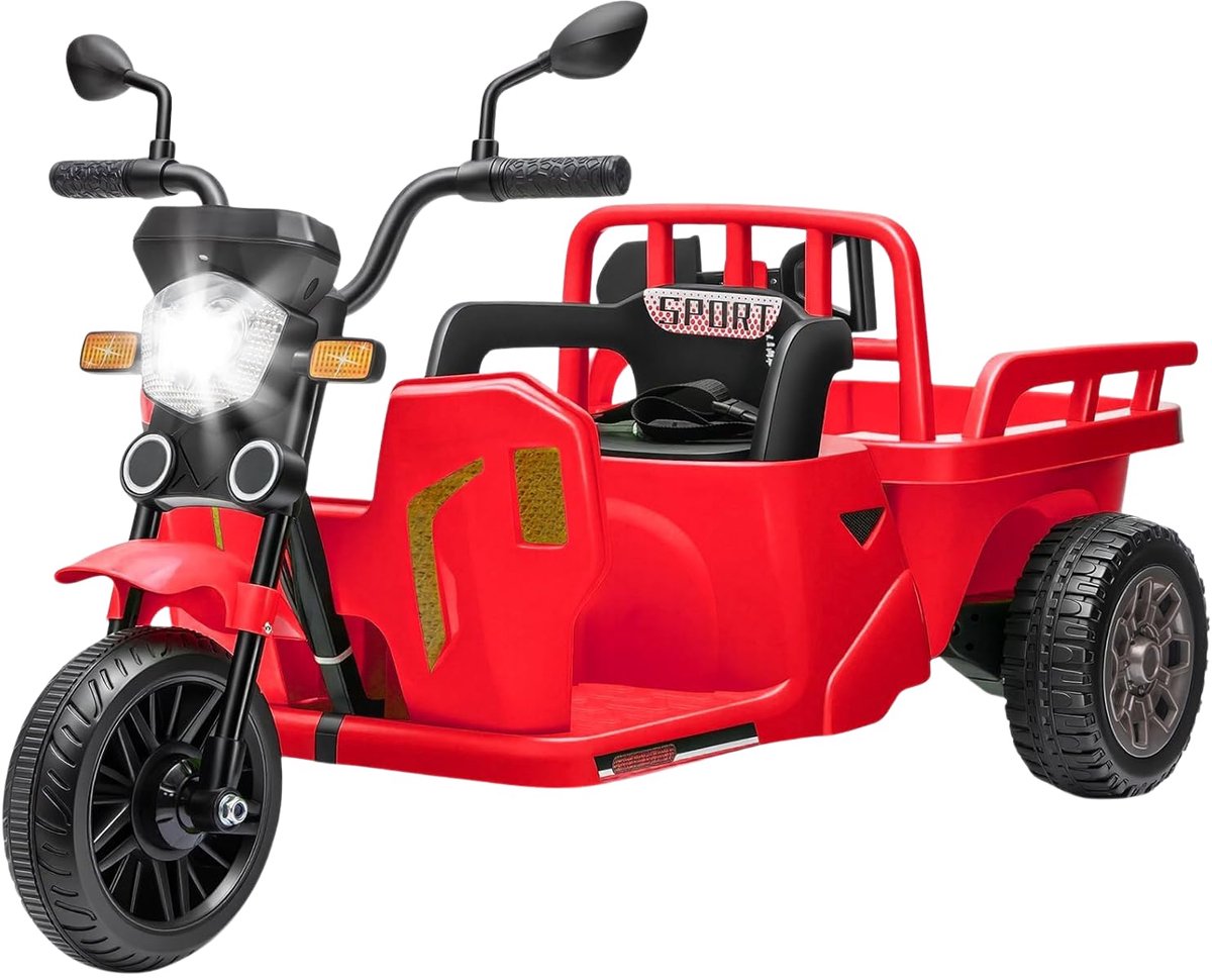 Triumpunpre - Elektrische Kindermotor 12V - Aanhanger & Schep - Afstandsbediening - Bluetooth & LED (Rood, 3-6j)