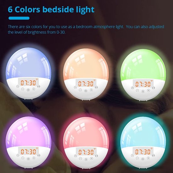 Slimme Wekker met Sunrise Simulatie, WiFi, Spraakbediening en 6 Kleuren LED — afbeelding 4