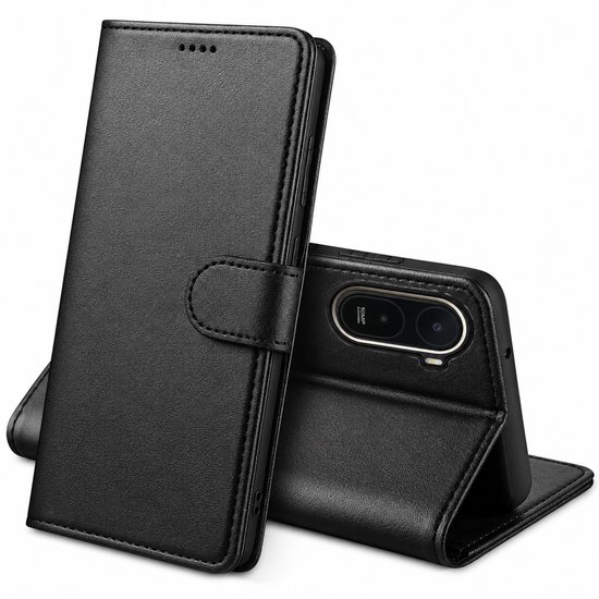 Étui de téléphone noir avec fermeture magnétique et porte-cartes.