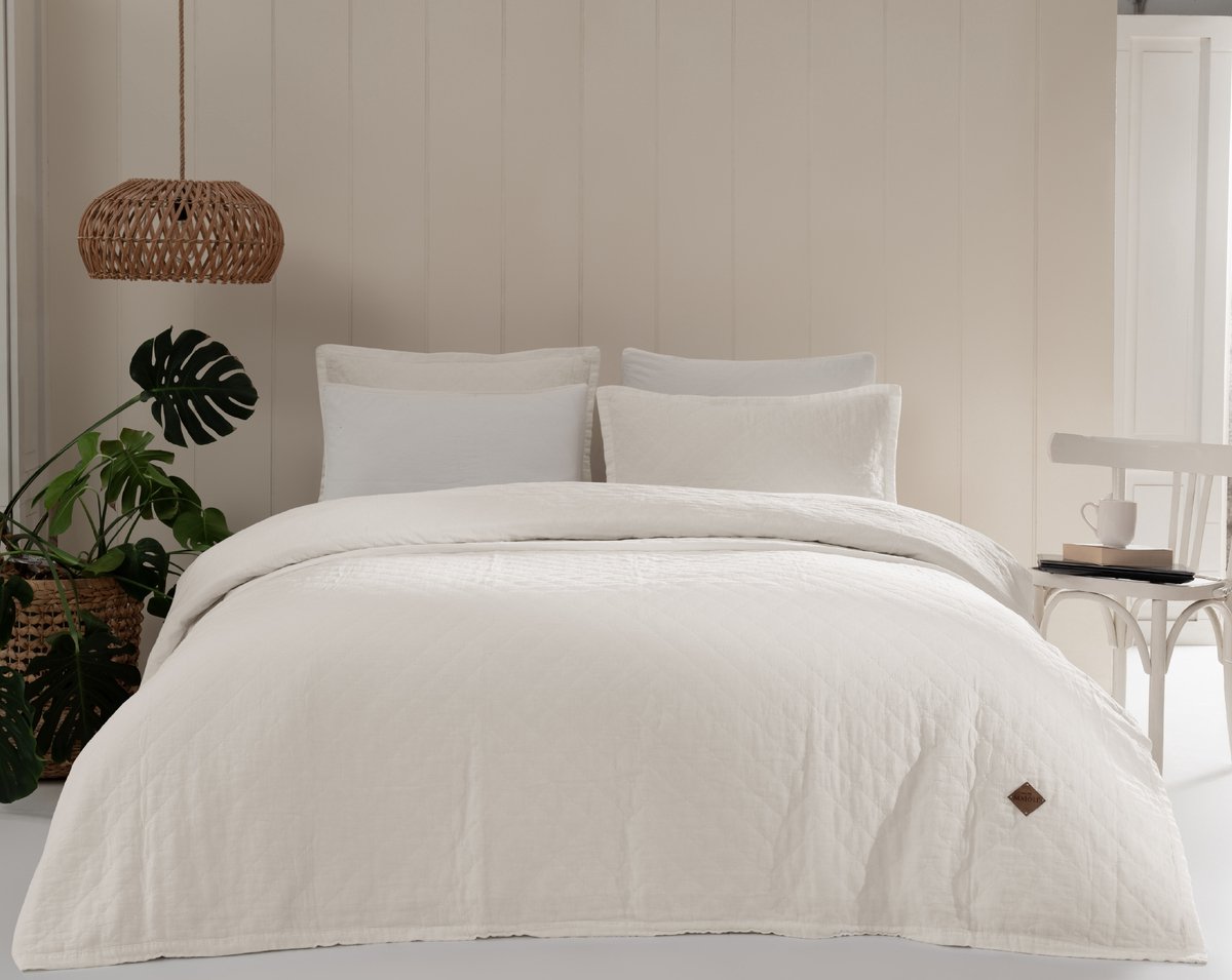 L&G - %100 Katoen Bedsprei 220 x 240 cm – 2-Persoons Bedsprei - Sprei - Plaid – quilt - Deken - Manu Creme