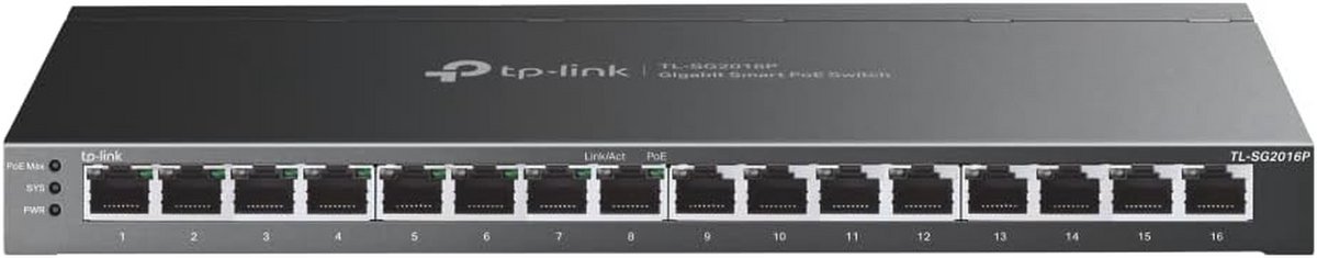 Netwerk Switch - Gigabit Smart - Netwerk Uitbreiding - 16 Poorten - 50 Watt - Zwart