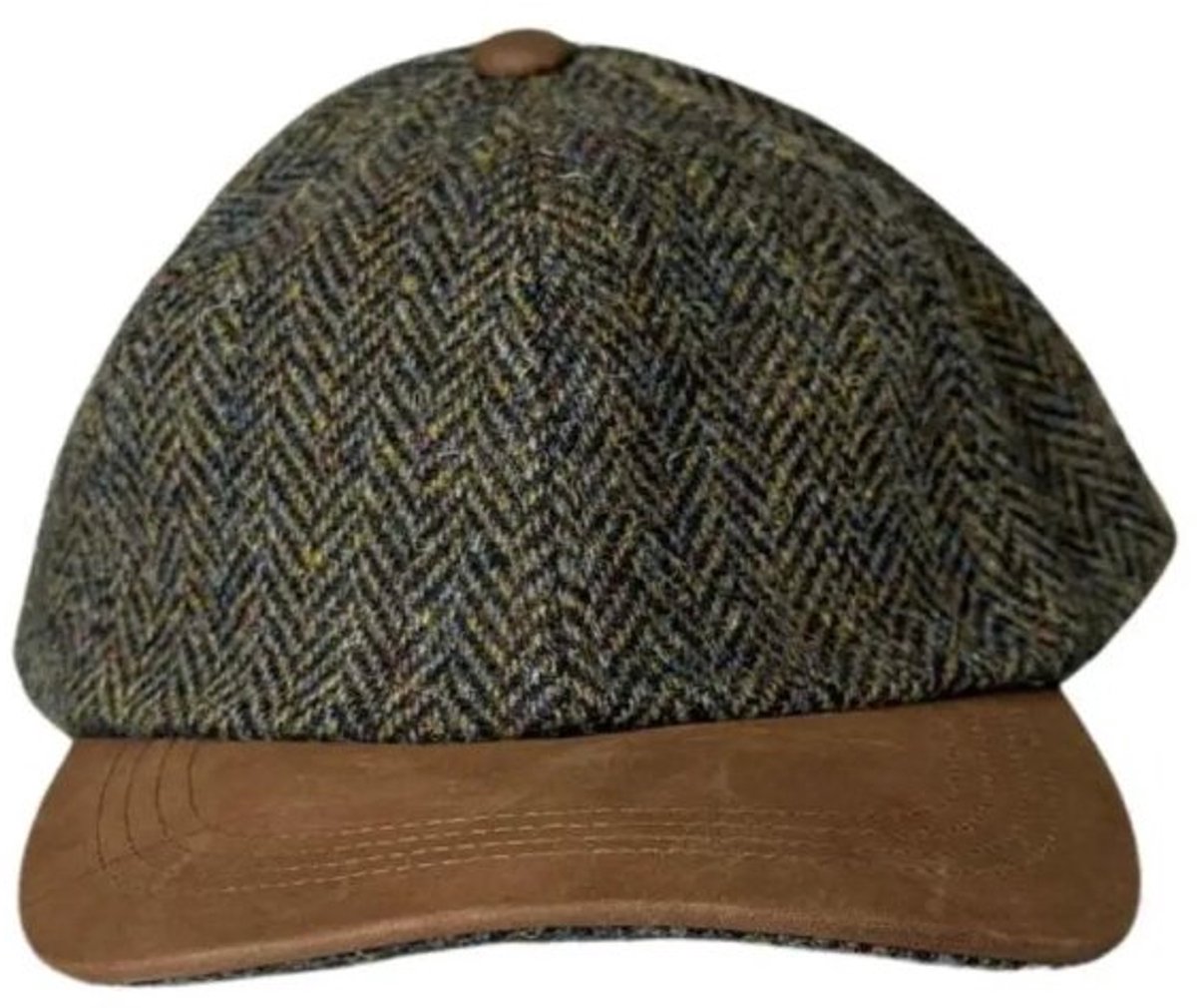 Harris Tweed Baseball Cap – Suède Klep – Verstelbaar – Tweedmill UK Groen | Bruin