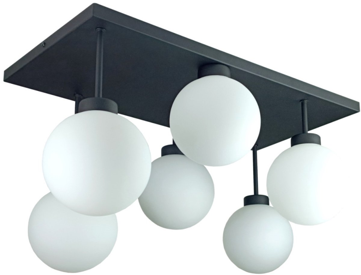 KETER LIGHTING Dea Black White Plafondlamp 6xE27 – Zwart Metaal & Witte Glazen Lampenkappen
