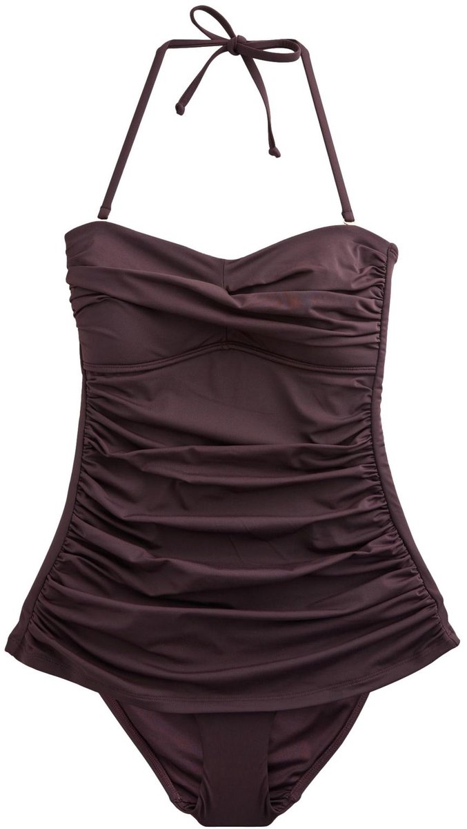Next Dames - Gerimpeld buikbedekkend bandeau-badpak - Tall - Bruin Chocolate Brown