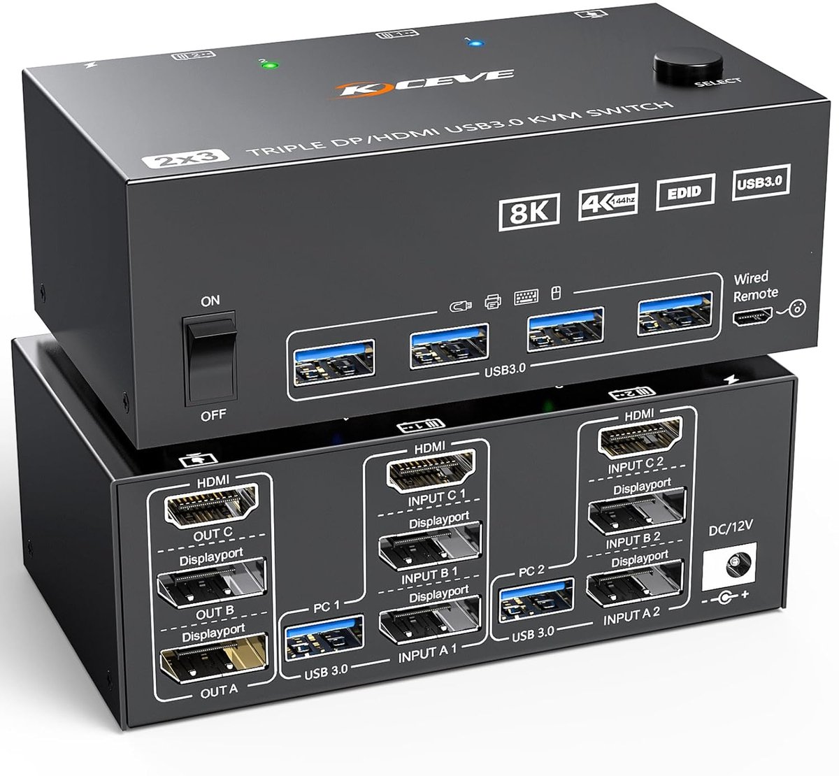KVM Switch - Monitor Switch - Productiviteit Verhogend - Drie Monitoren Delen - 4x USB 3.0 - Zwart