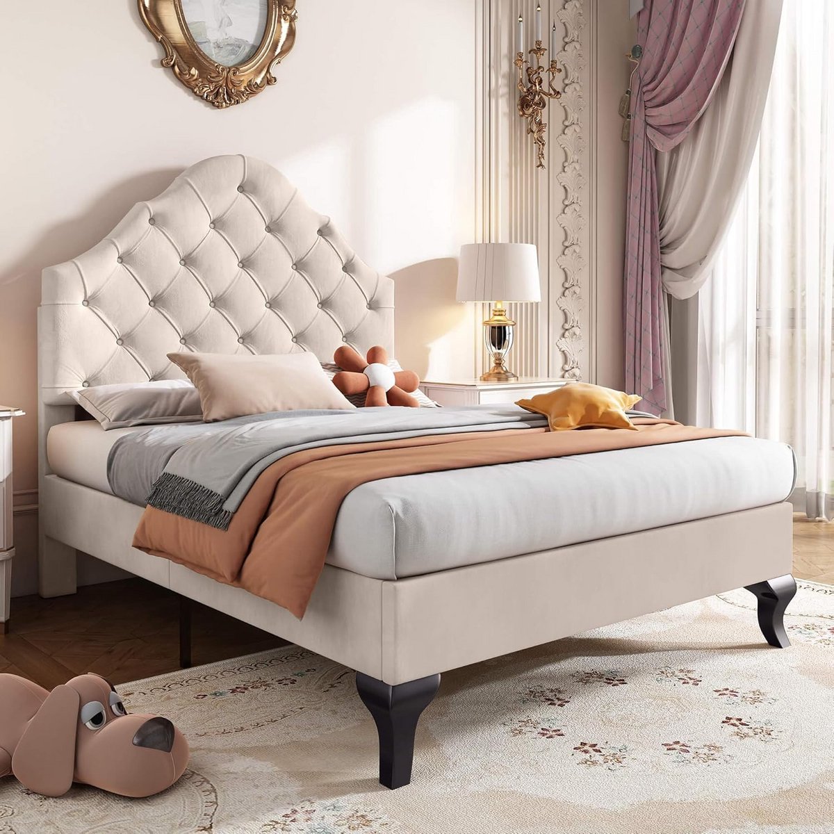 Gestoffeerd Bed - Eenpersoonsbed - Ontspannen Slapen - In hoogte verstelbaar - 90 x 200 cm - Beige