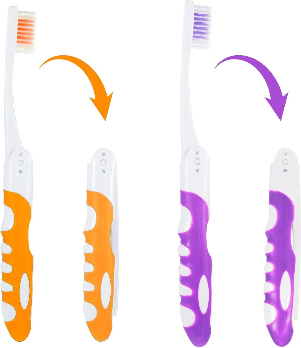 Inklapbare Tandenborstel - Reis Tandenborstel - Mondverzorging Onderweg - Zachte Nylon Borstelharen - 2 Stuks - Oranje Paars