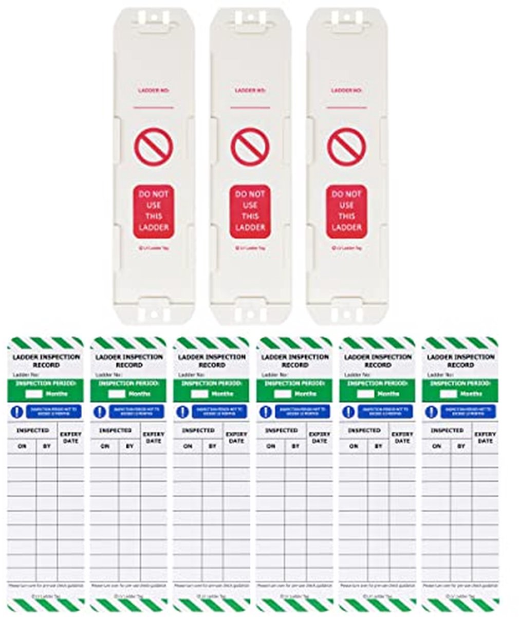 Ladder Inspectie Tags - Veiligheidslabels - Veiligheid Controleren - Scheurbestendig PVC - 3 Houders 6 Inserts - Transparant