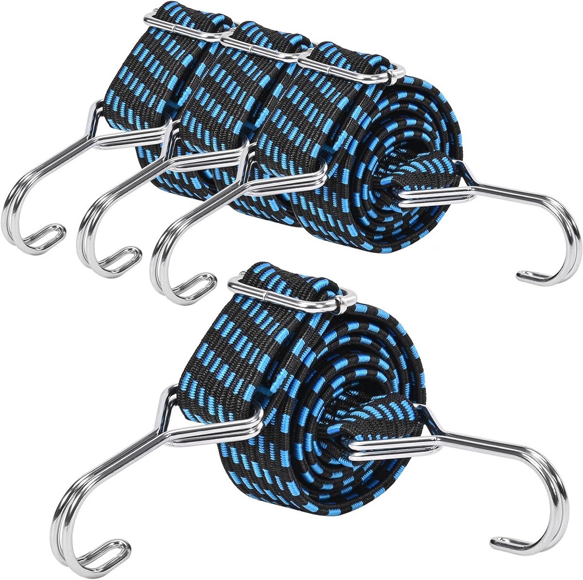 Elastische Touwen - Spanbanden met Haken - Bagage Vervoeren - Plat Antislip Ontwerp - 4 stuks 1 meter - Blauw