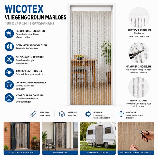 Wicotex Marloes - Rideau anti-mouches - 90x220 cm - Transparent
