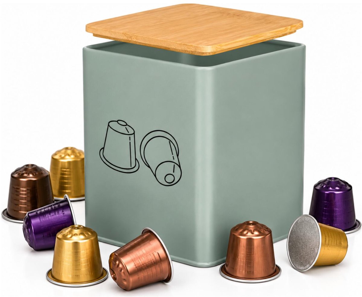 Kinvara Koffie cups/capsules houder - metaal - 14 x 14 x 16 cm - voor 50 capsules - groen
