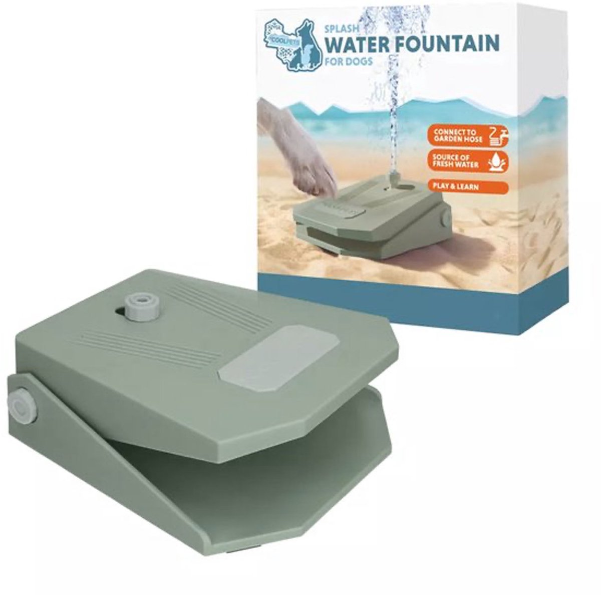 CoolPets Waterfontein Hond Tuinslang - Drinkfontein hond – Waterspeelgoed Hond - Verkoeling voor Honden - Splash Water Fountain - Olive Green