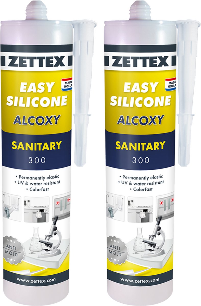 Zettex Easy Siliconenkit S - Sanitairkit voor Badkamer & Keuken - Schimmelbestendig & Elastisch - 2x310ml - Transparant - Complete Set