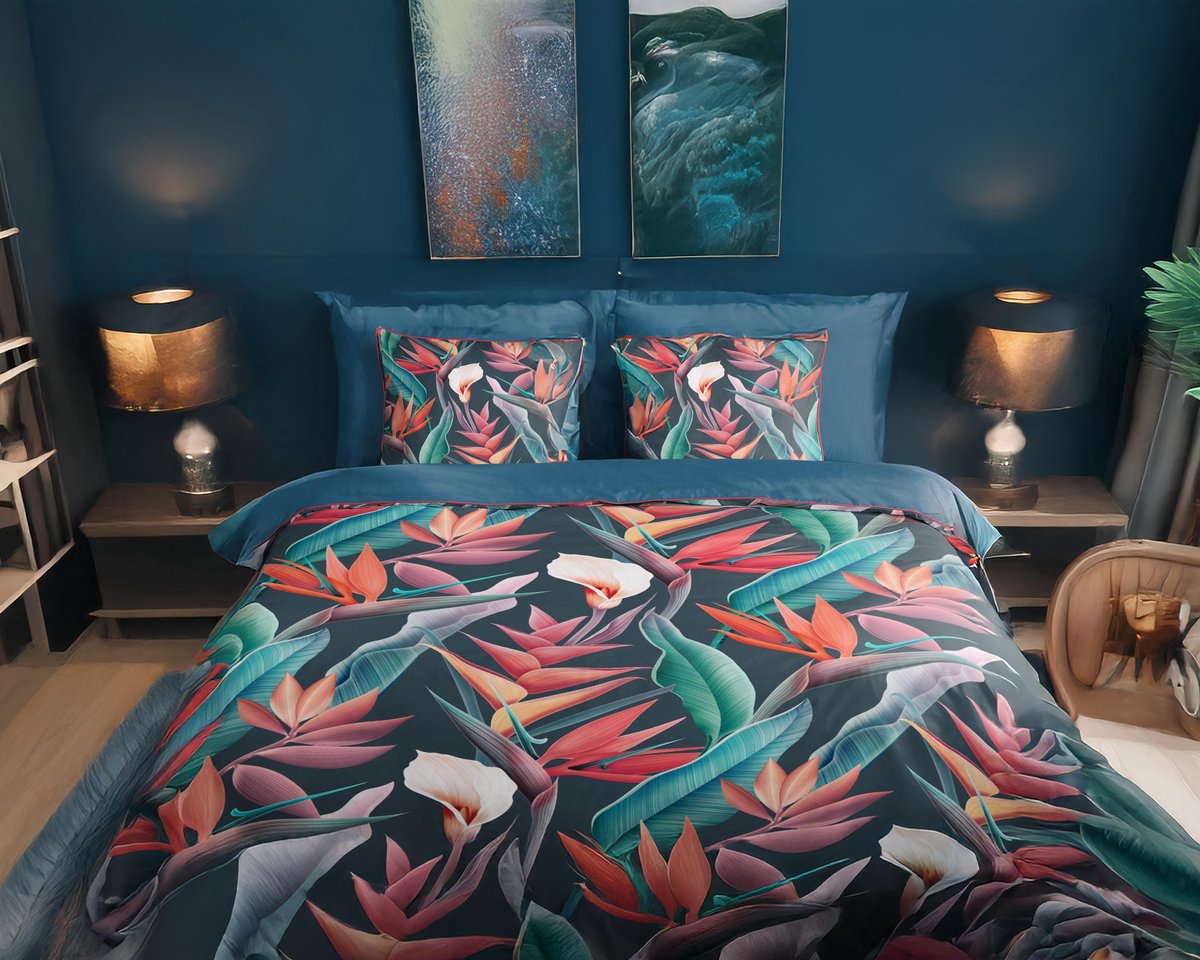 Good Morning dekbedovertrek bloemen en bladeren - Lits jumeaux 240x200/220 cm - Multi - 100% Katoen renforc�