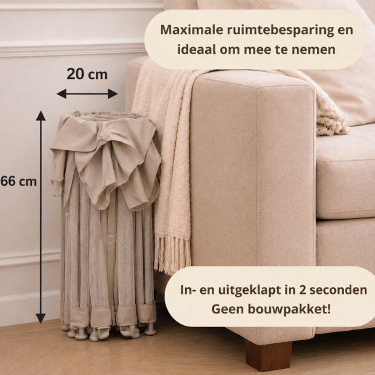 Broyari® Grondbox Baby 127x127 cm – Binnen 2 Seconden Inklapbaar – Inclusief Speelmat & 50 Speelballen – Opvouwbare Baby Speelbox – Kinderbox – Playpen – Beige – foto 5