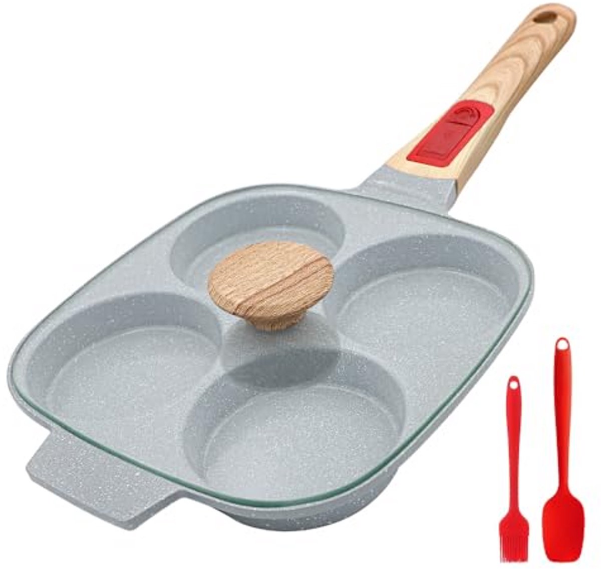 Keramische eierkoekenpan Omeletpan met deksel Ontbijt Maken Anti-aanbak 4 kopjes 21 cm Blauw